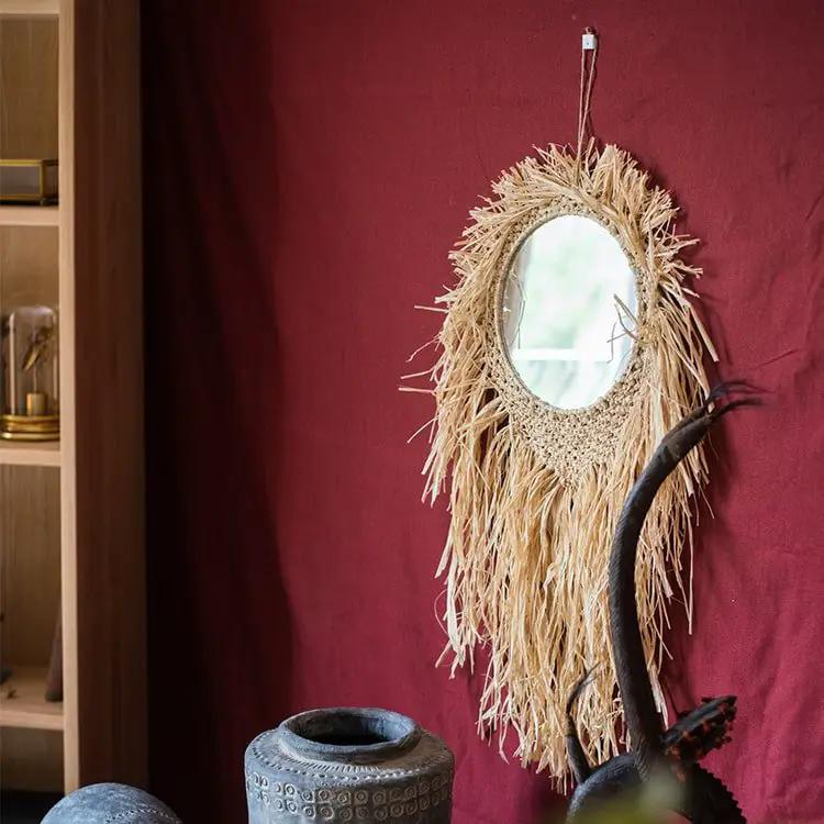 Handcraft Grass Hanging Round Mirror by RusticReach