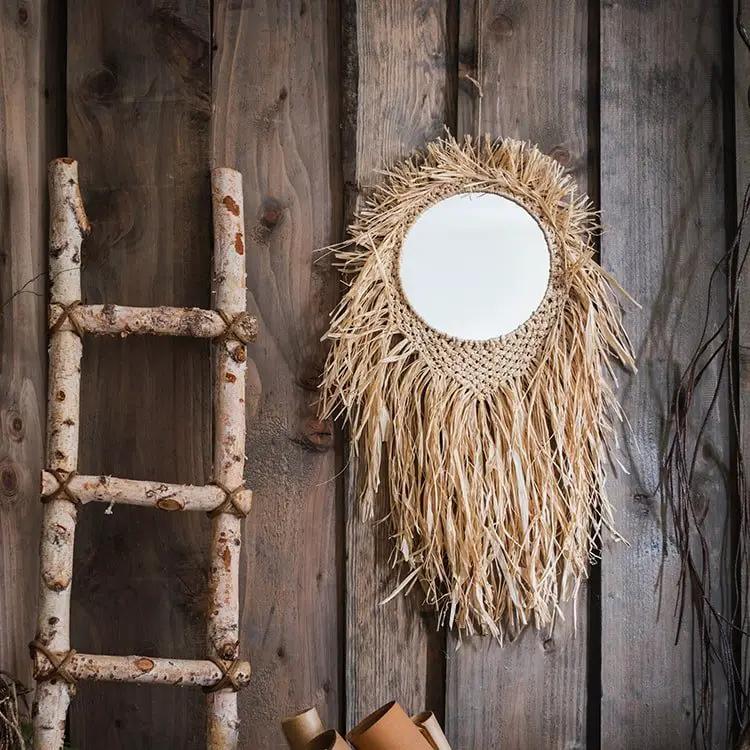 Handcraft Grass Hanging Round Mirror by RusticReach