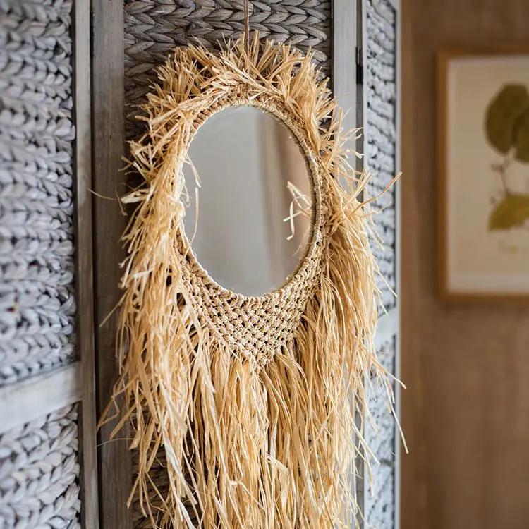 Handcraft Grass Hanging Round Mirror by RusticReach