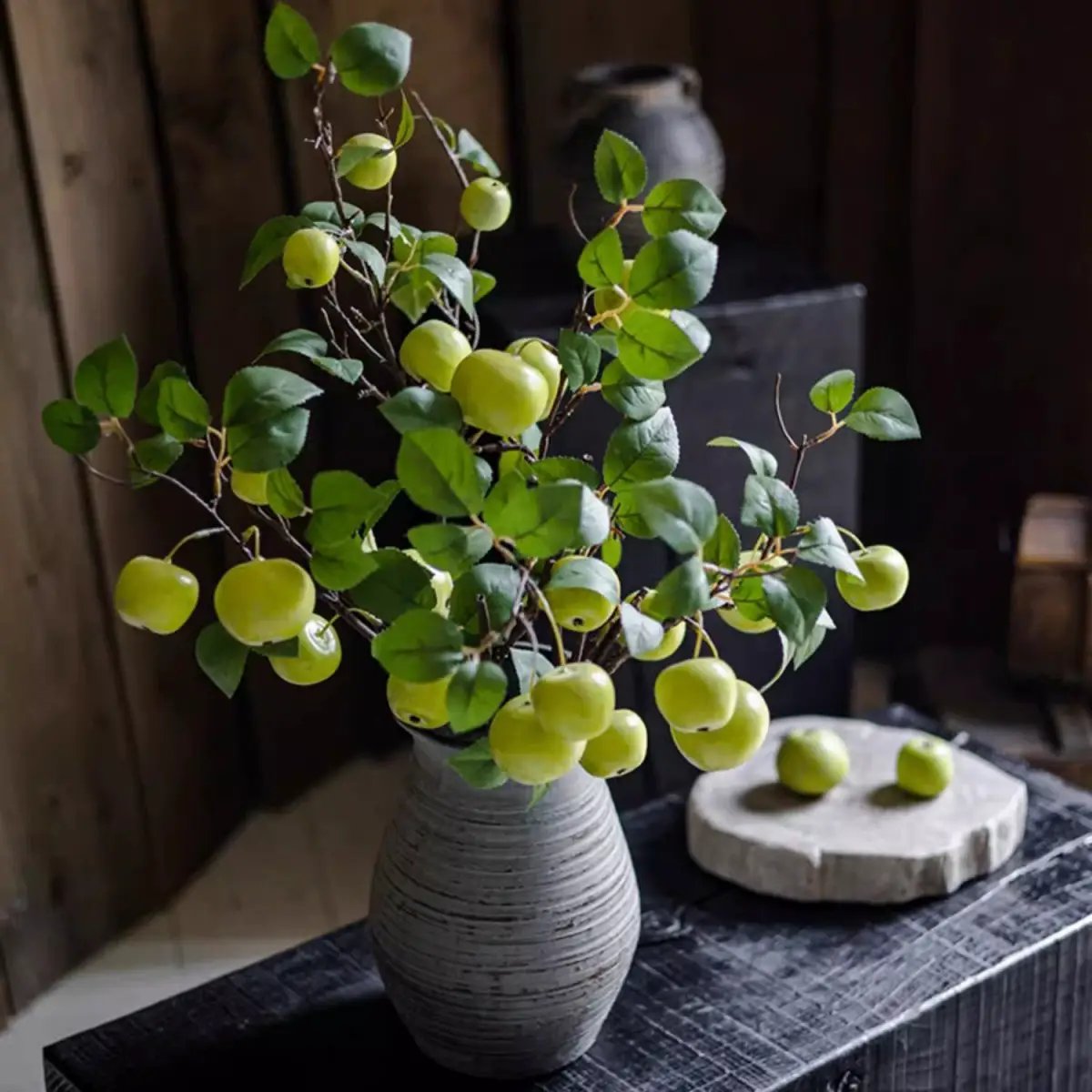Artificial Green Apple Branch with Leaves by RusticReach