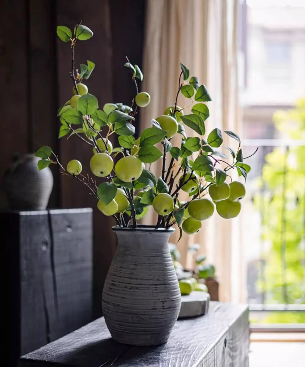 Artificial Green Apple Branch with Leaves by RusticReach