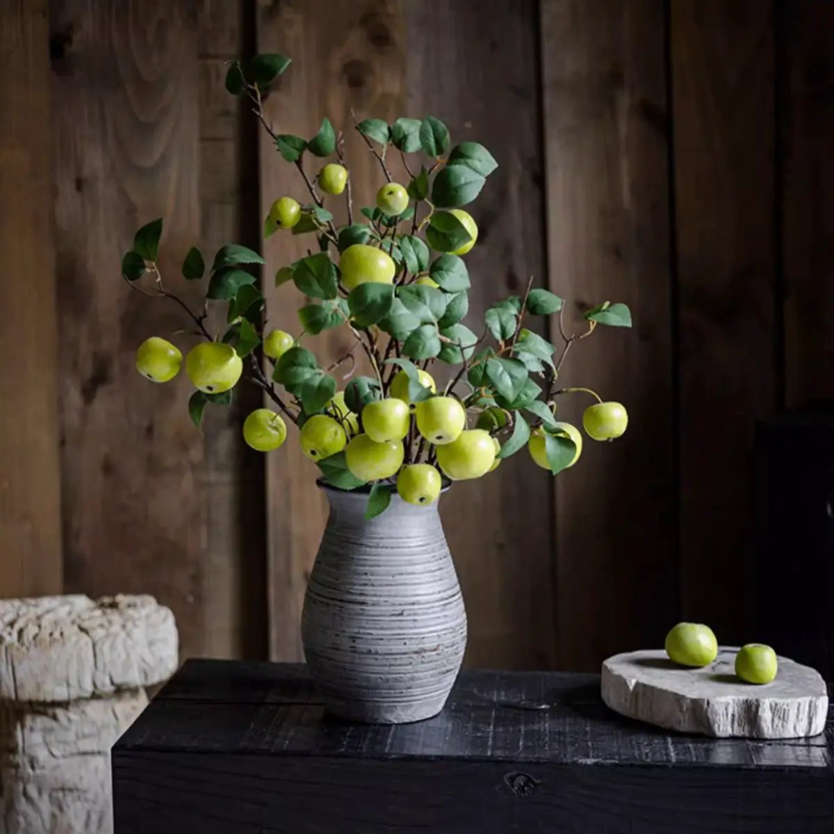 Artificial Green Apple Branch with Leaves by RusticReach