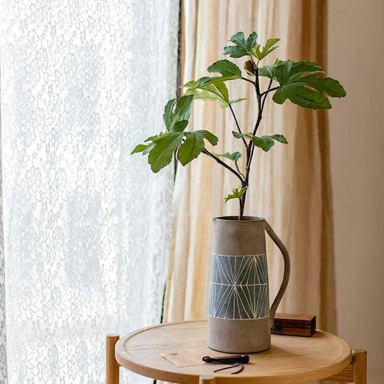 Gray Blue Handpainted Terracotta Table Vase by RusticReach