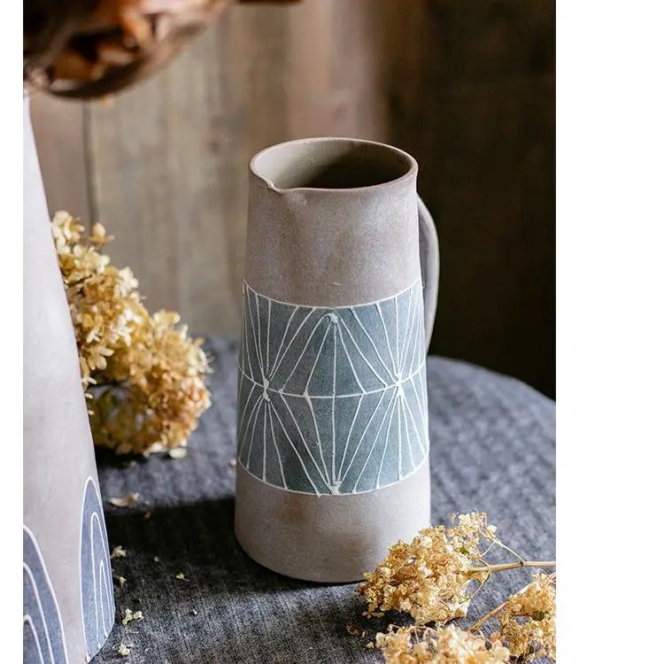Gray Blue Handpainted Terracotta Table Vase by RusticReach