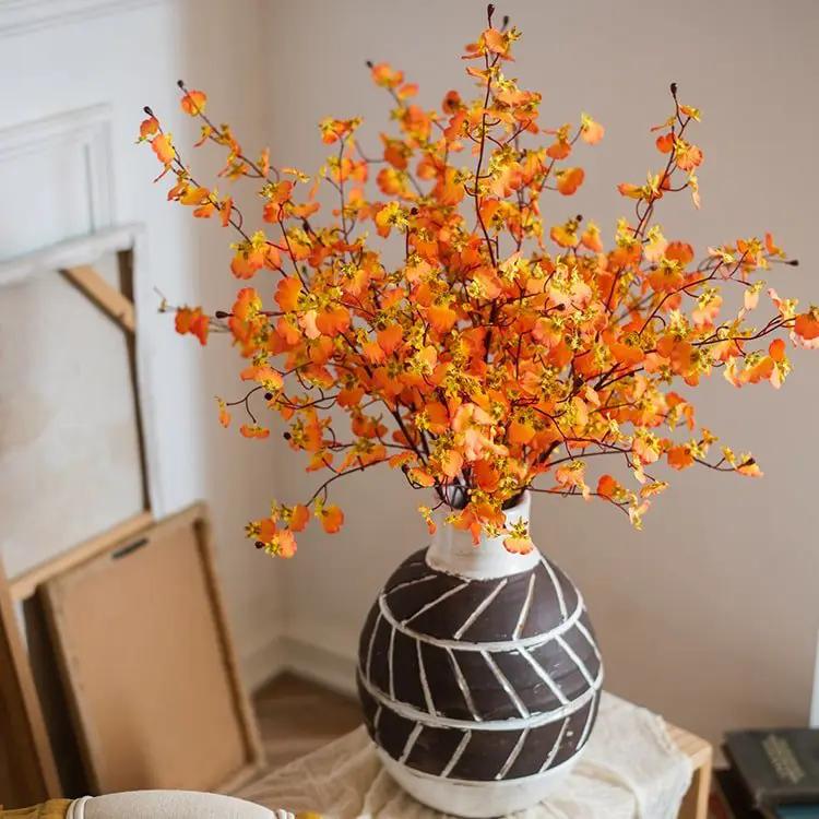 Impressionist Oncidium Orchid Stem in Orange 31" Tall by RusticReach