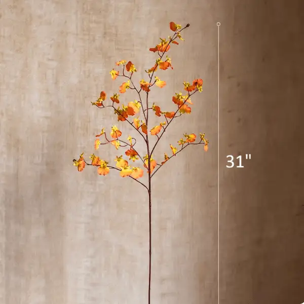 Impressionist Oncidium Orchid Stem in Orange 31" Tall by RusticReach