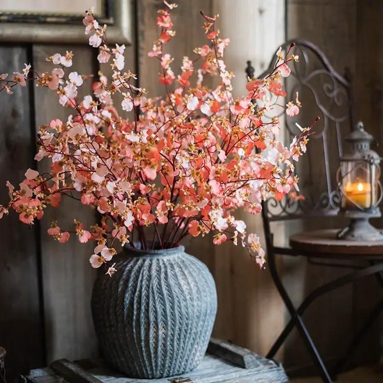 Impressionist Oncidium Orchid Stem in Pink 31" Tall by RusticReach