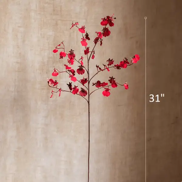 Impressionist Oncidium Orchid Stem in Red 31" Tall by RusticReach