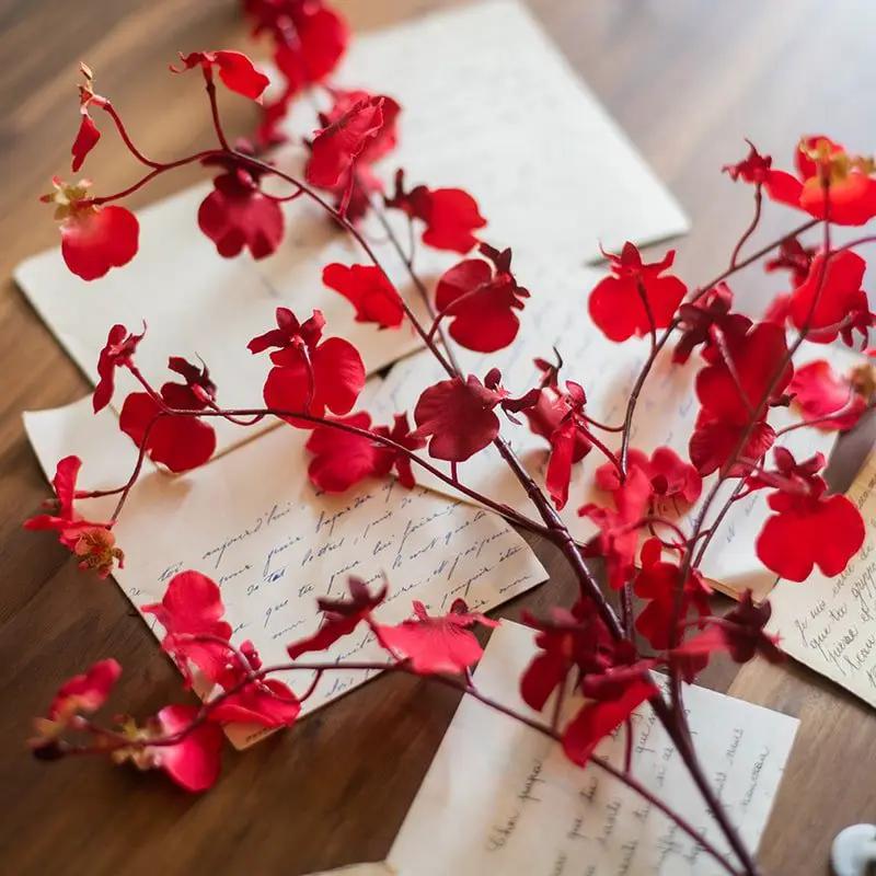 Impressionist Oncidium Orchid Stem in Red 31" Tall by RusticReach