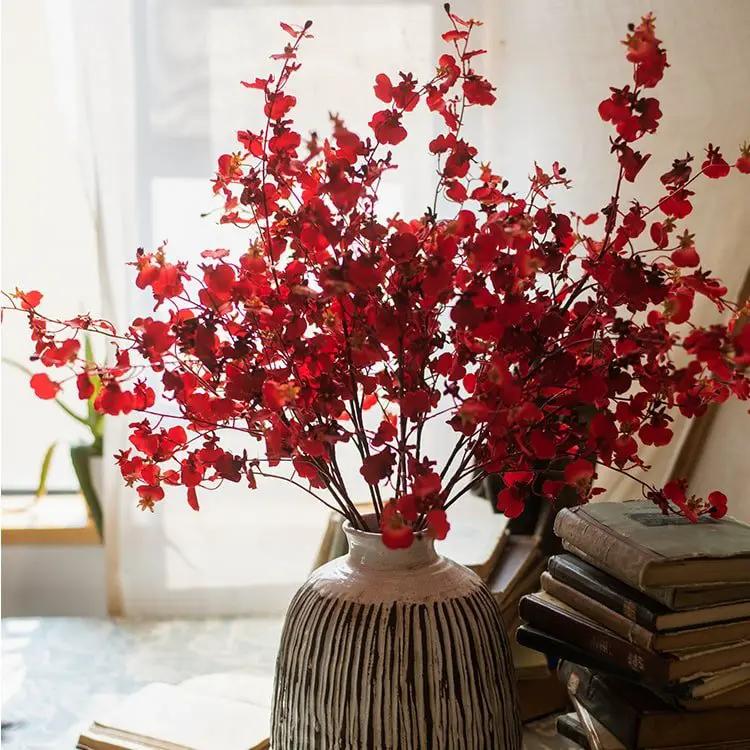 Impressionist Oncidium Orchid Stem in Red 31" Tall by RusticReach