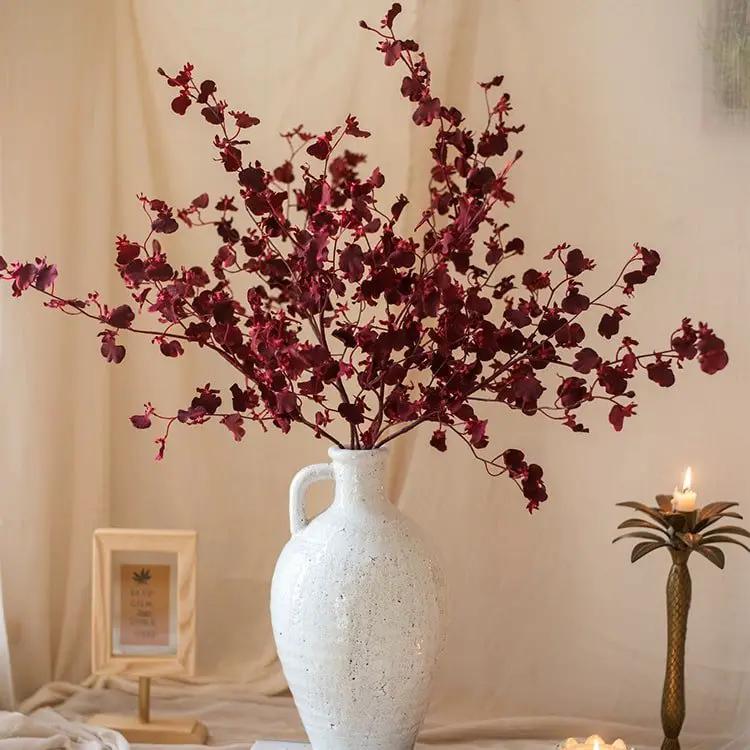 Impressionist Oncidium Orchid Stem in Red 31" Tall by RusticReach