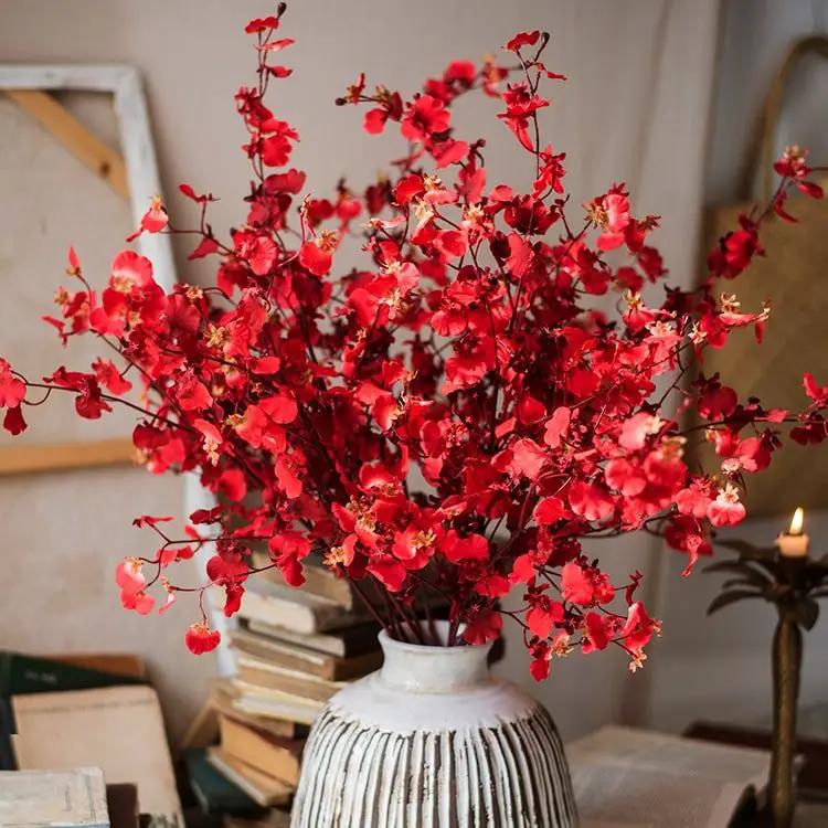 Impressionist Oncidium Orchid Stem in Red 31" Tall by RusticReach