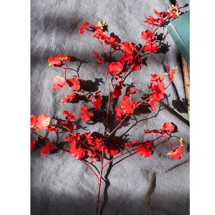 Impressionist Oncidium Orchid Stem in Red 31" Tall by RusticReach