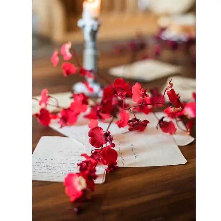 Impressionist Oncidium Orchid Stem in Red 31" Tall by RusticReach
