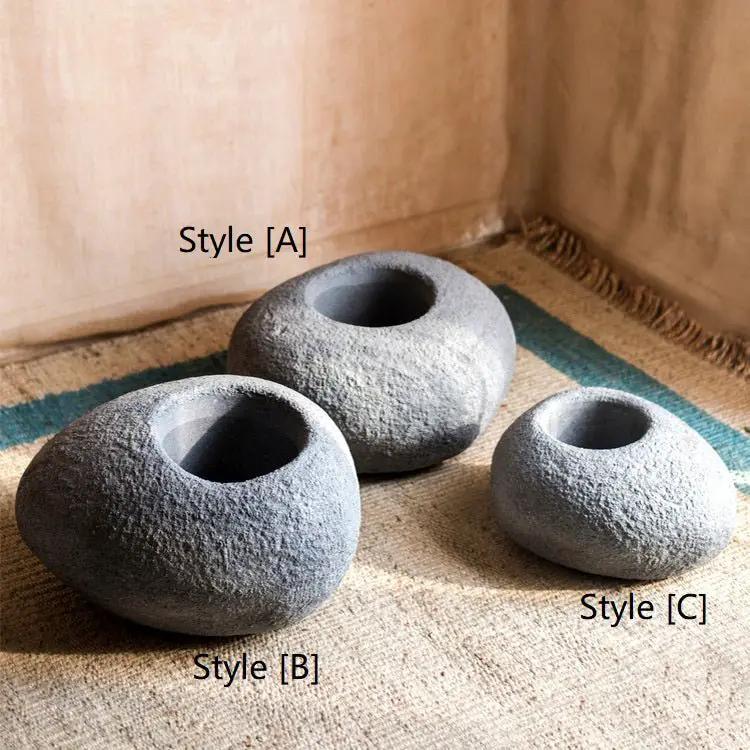 Japanese Zen Style Gray Stone Flowerpot by RusticReach