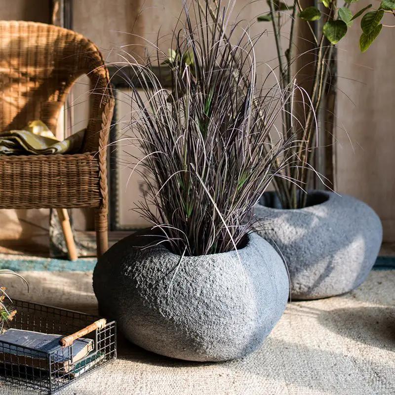 Japanese Zen Style Gray Stone Flowerpot by RusticReach