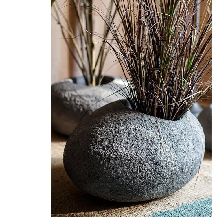 Japanese Zen Style Gray Stone Flowerpot by RusticReach