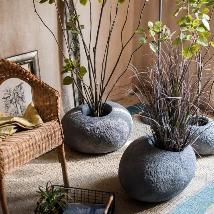 Japanese Zen Style Gray Stone Flowerpot by RusticReach