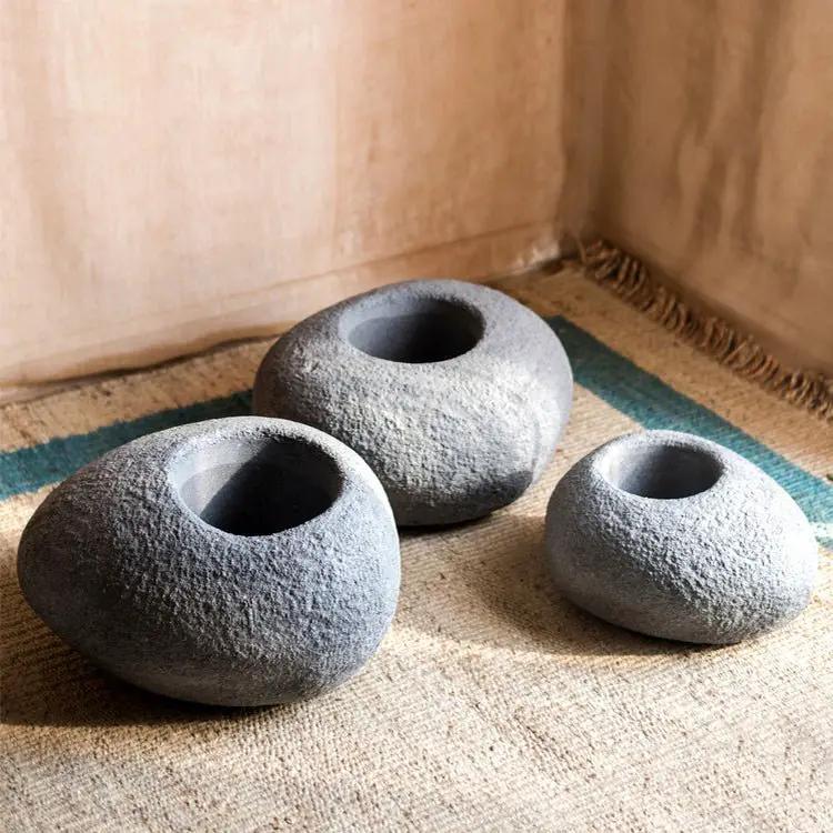 Japanese Zen Style Gray Stone Flowerpot by RusticReach
