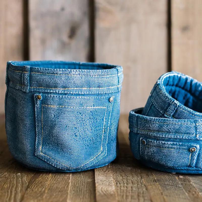Pants for Plants Blue Jeans Cement Flower Pot by RusticReach