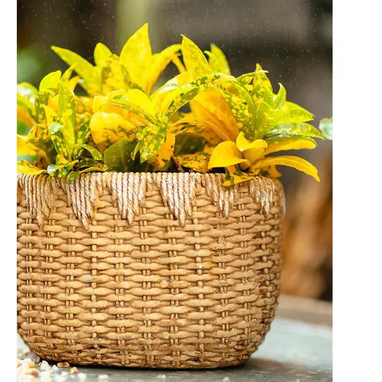 Lady Straw Basket Cement Planter by RusticReach