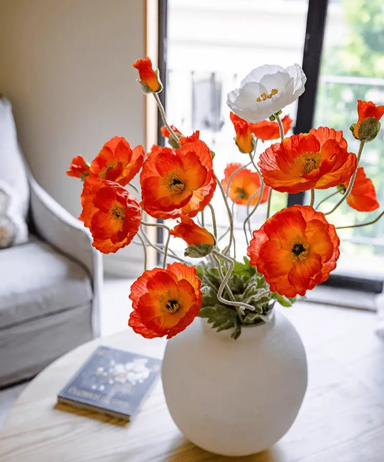 Faux Large Silk Poppy Flower Stem 41" Tall by RusticReach