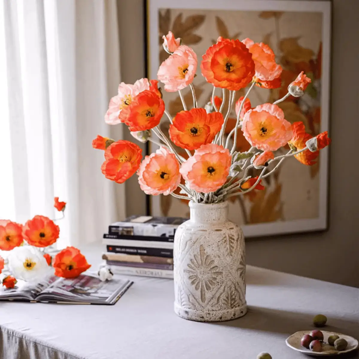 Faux Large Silk Poppy Flower Stem 41" Tall by RusticReach
