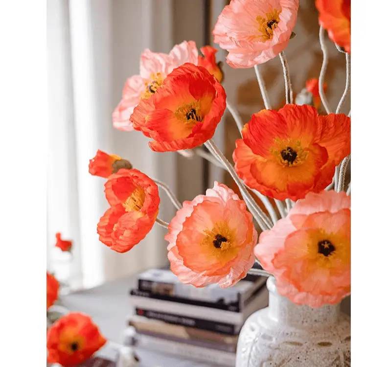 Faux Large Silk Poppy Flower Stem 41" Tall by RusticReach
