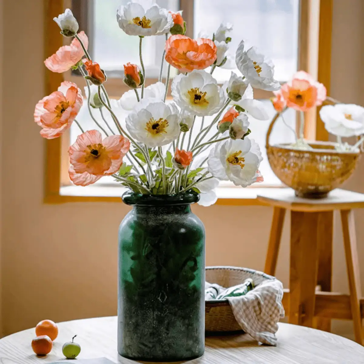 Faux Large Silk Poppy Flower Stem 41" Tall by RusticReach