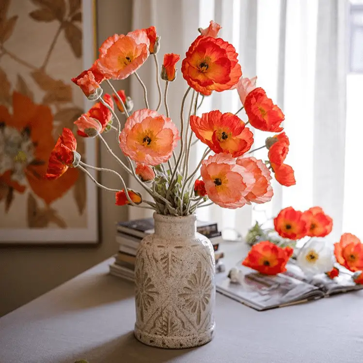 Faux Large Silk Poppy Flower Stem 41" Tall by RusticReach