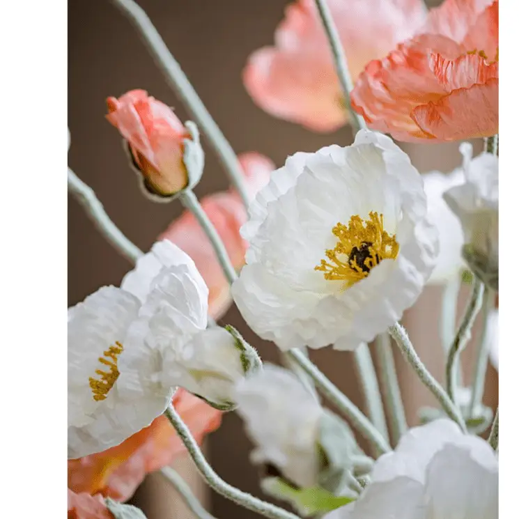 Faux Large Silk Poppy Flower Stem 41" Tall by RusticReach