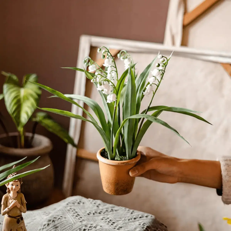 Faux Lily of the Valley in Brown Pot by RusticReach