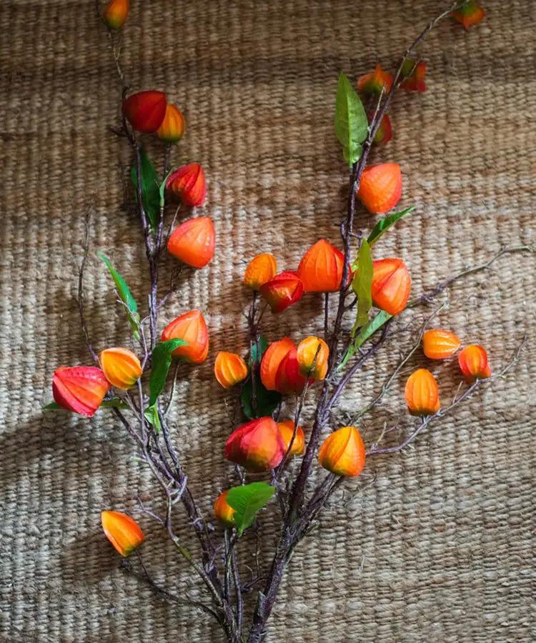 Artificial Makino Fruit Stem in Orange Red 39" Tall Silk Plant by RusticReach