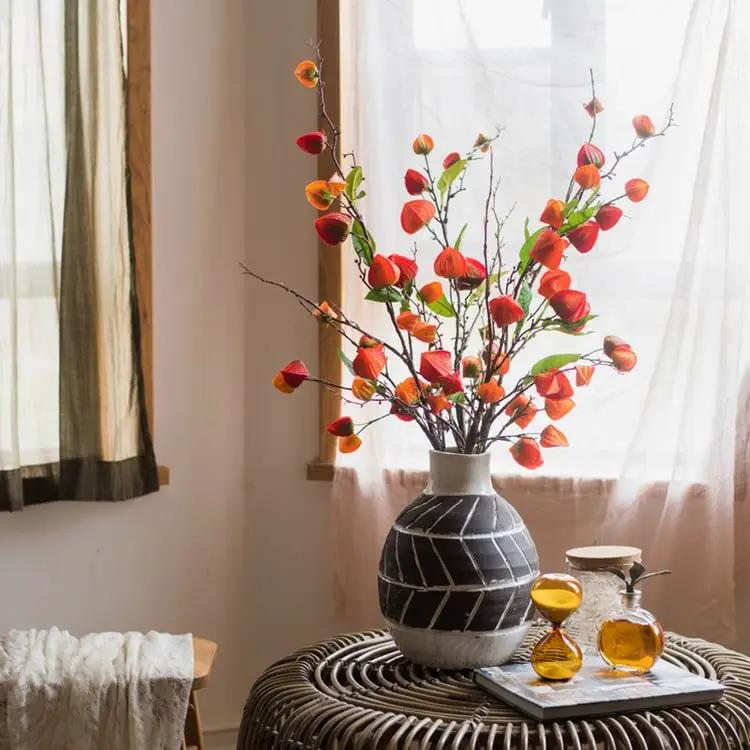 Artificial Makino Fruit Stem in Orange Red 39" Tall Silk Plant by RusticReach