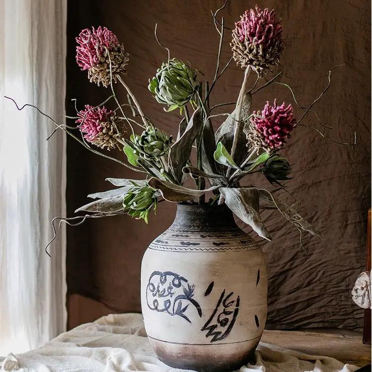 Artificial Tall Stem Flower Mulan Thistle 43" Tall by RusticReach