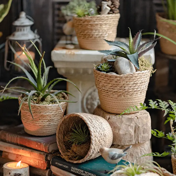 Natural Straw Desktop Flower Basket by RusticReach