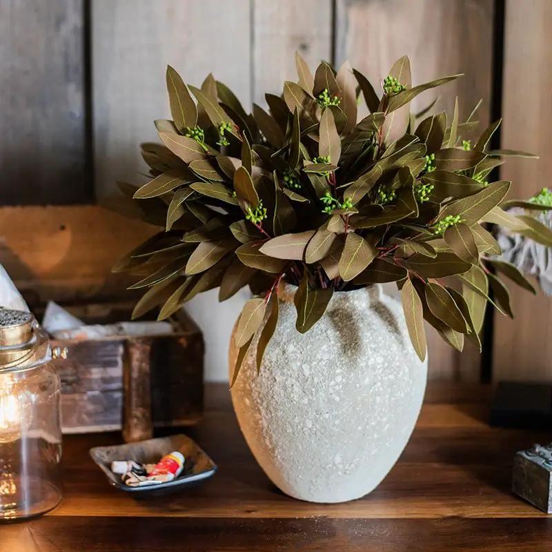 Artificial Oval Leaf Eucalyptus Stem Bundle in Brown 18" Tall Faux by RusticReach