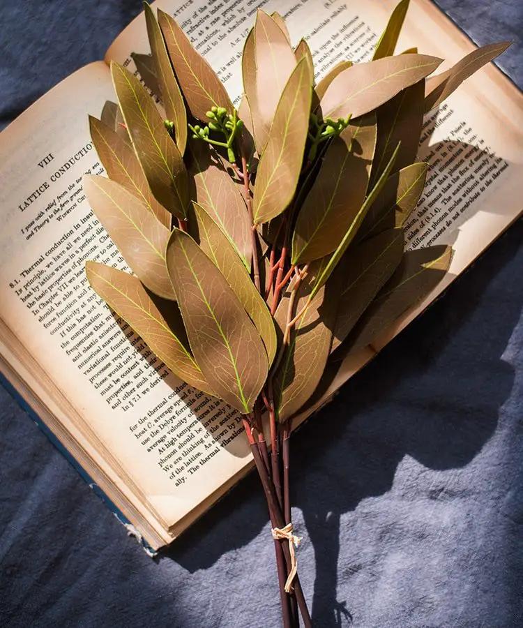 Artificial Oval Leaf Eucalyptus Stem Bundle in Brown 18" Tall Faux by RusticReach