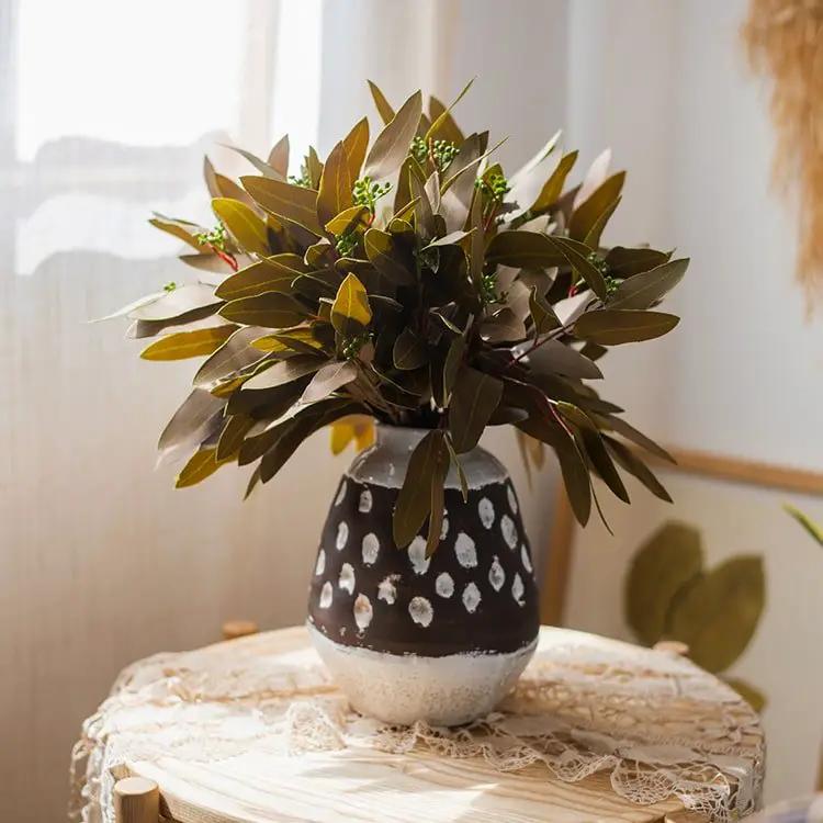 Artificial Oval Leaf Eucalyptus Stem Bundle in Brown 18" Tall Faux by RusticReach