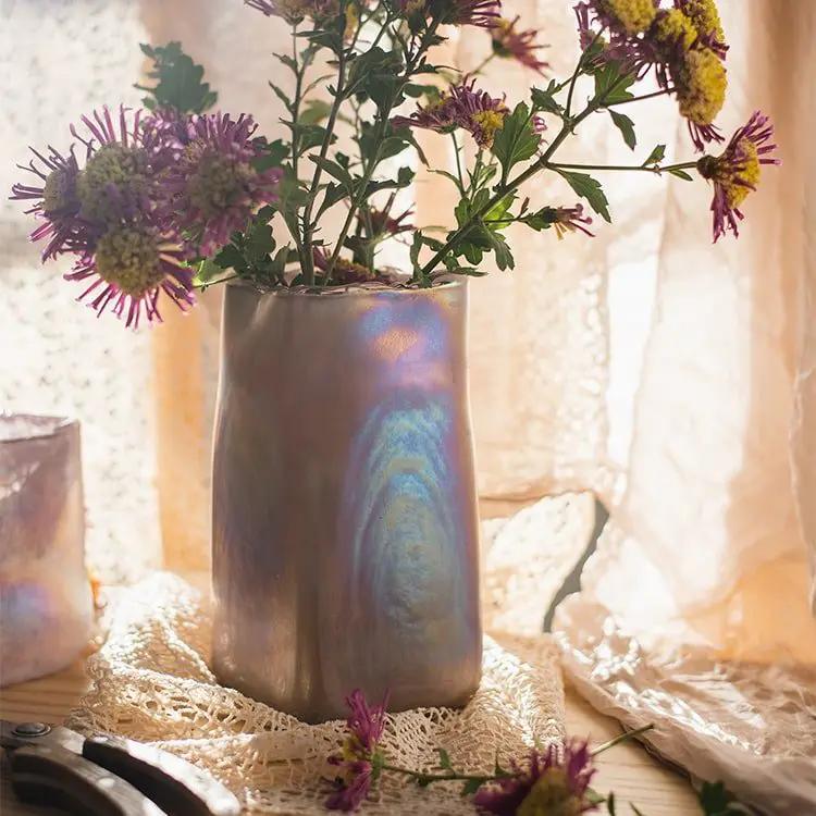 Pink Morandi Color Art Glass Vase by RusticReach