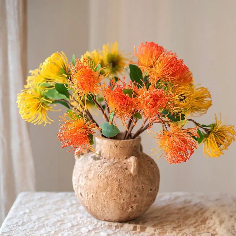 Faux Silk Artificial Pincushion Flower Stem 24" Tall by RusticReach