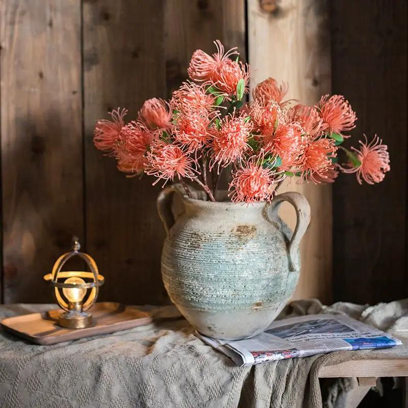 Faux Silk Artificial Pincushion Flower Stem 24" Tall by RusticReach