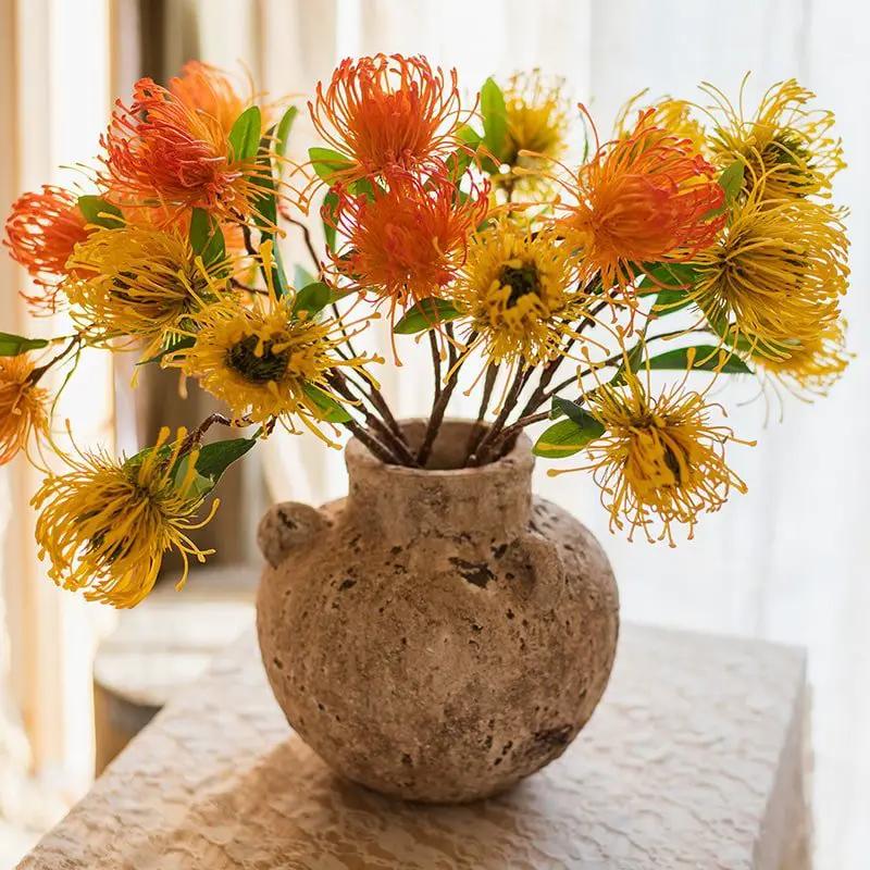 Faux Silk Artificial Pincushion Flower Stem 24" Tall by RusticReach