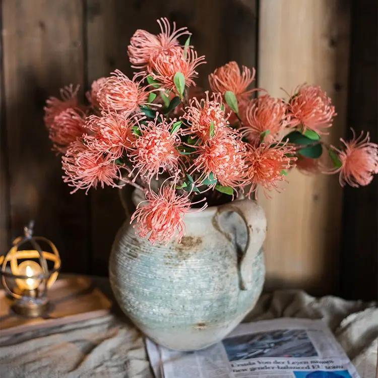 Faux Silk Artificial Pincushion Flower Stem 24" Tall by RusticReach