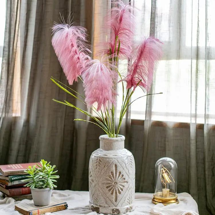 Faux Silk Artificial Pink Reed Grass Stem 45" Tall by RusticReach