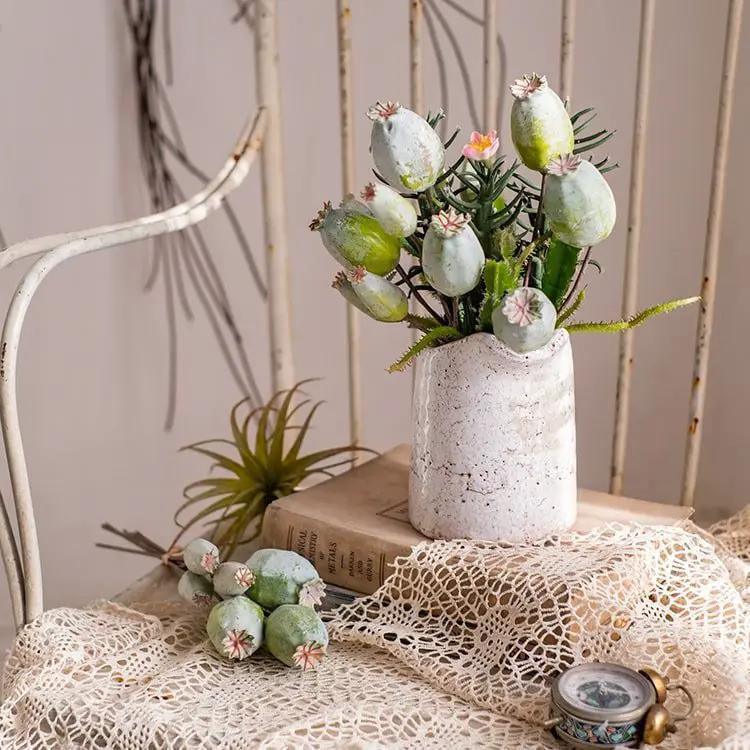 Artificial Poppy Fruit Bunch 10.6" Tall Silk Plant by RusticReach
