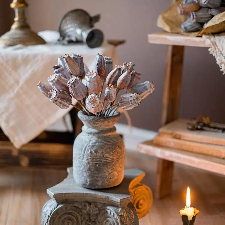 Artificial Poppy Fruit Bunch 10.6" Tall Silk Plant by RusticReach