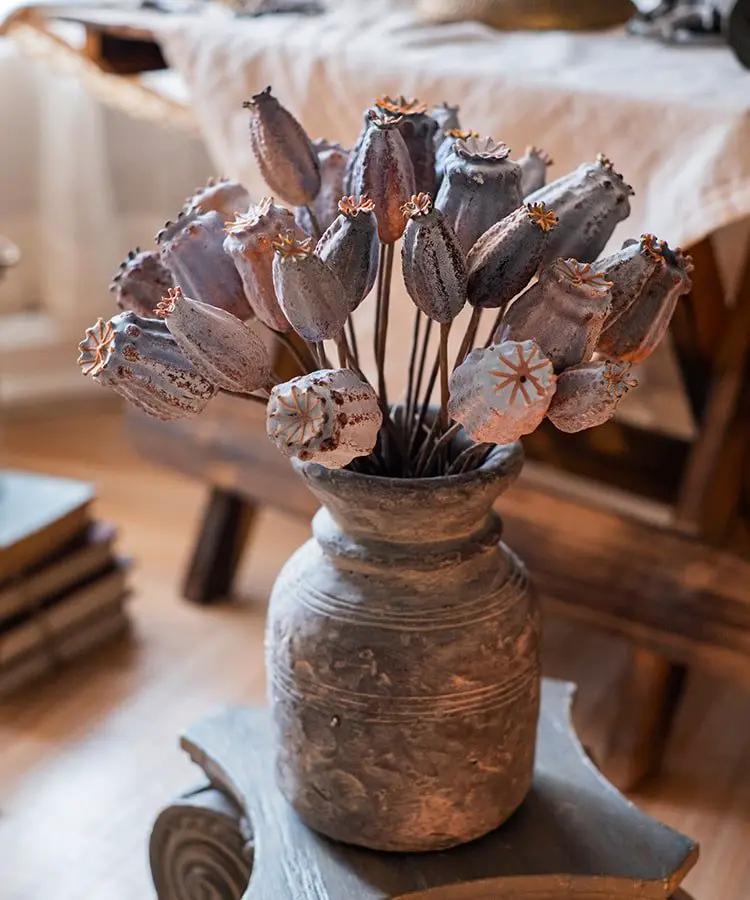 Artificial Poppy Fruit Bunch 10.6" Tall Silk Plant by RusticReach