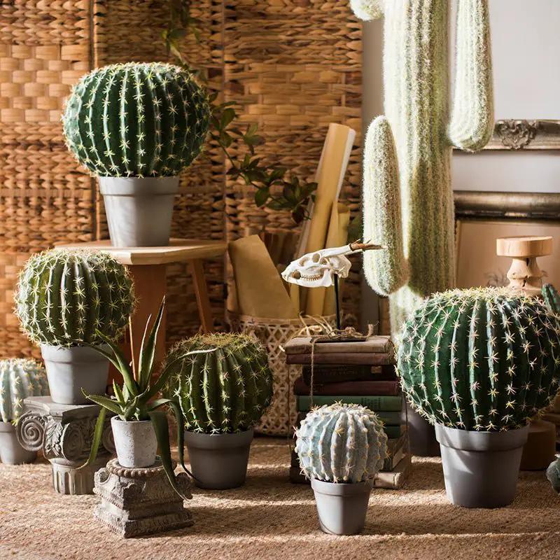 Artificial Faux Cactus Ball In Pot by RusticReach