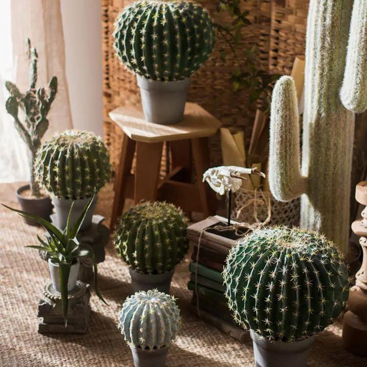 Artificial Faux Cactus Ball In Pot by RusticReach
